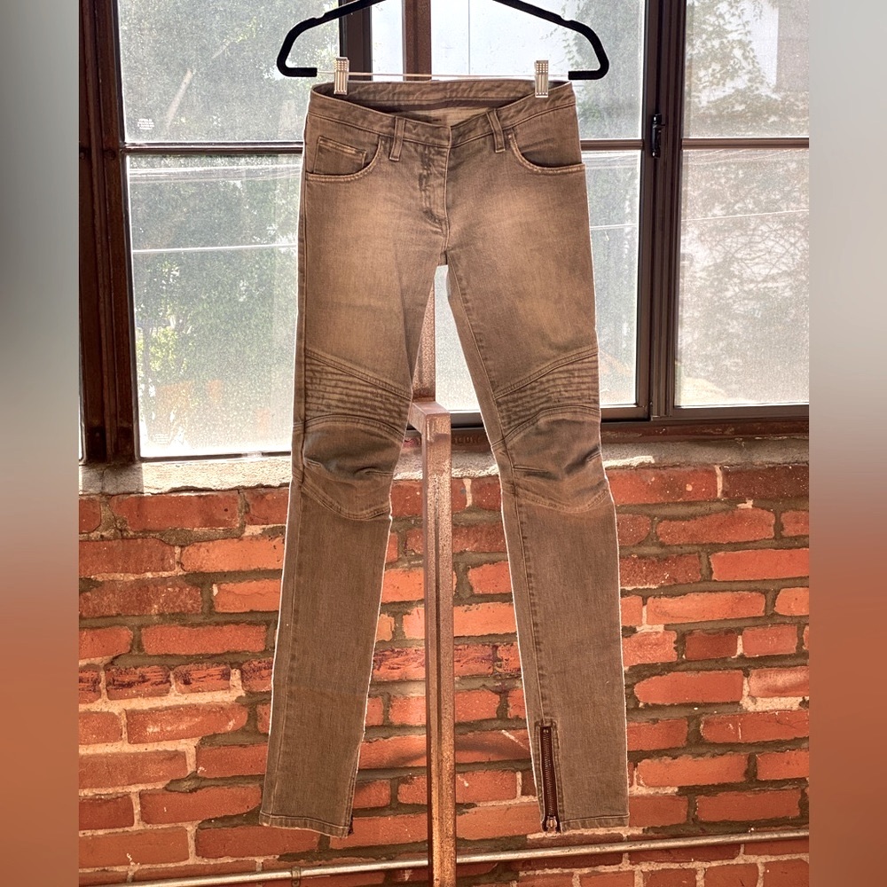 Balmain Denim Gray Moto Jeans